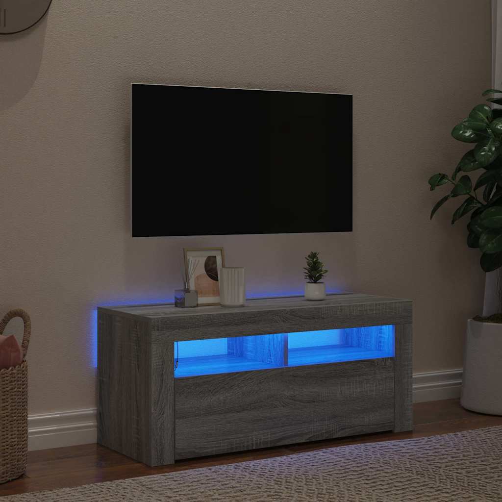 Tv-meubel met LED-verlichting 90x35x40 cm grijs sonoma eiken is nu te koop bij PeponiXL, paradijselijk wonen!