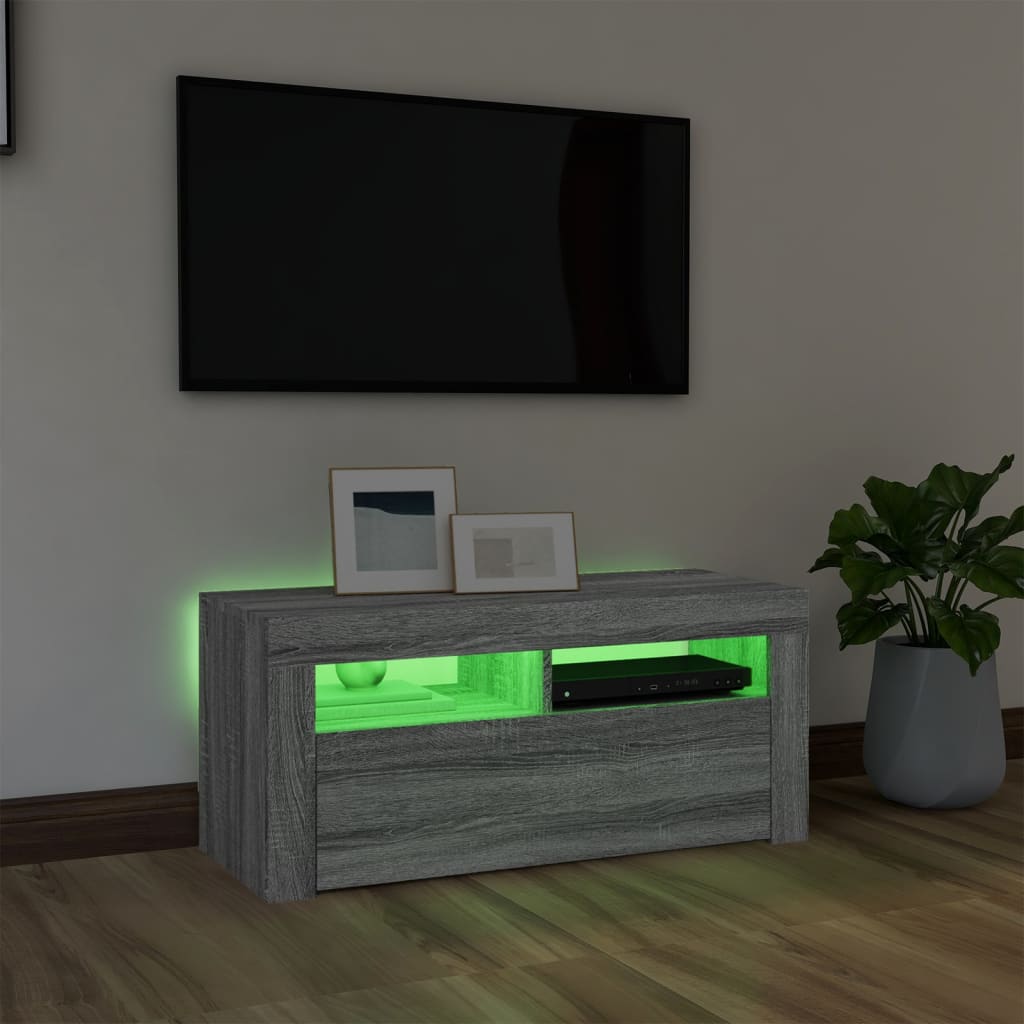 Tv-meubel met LED-verlichting 90x35x40 cm grijs sonoma eiken is nu te koop bij PeponiXL, paradijselijk wonen!