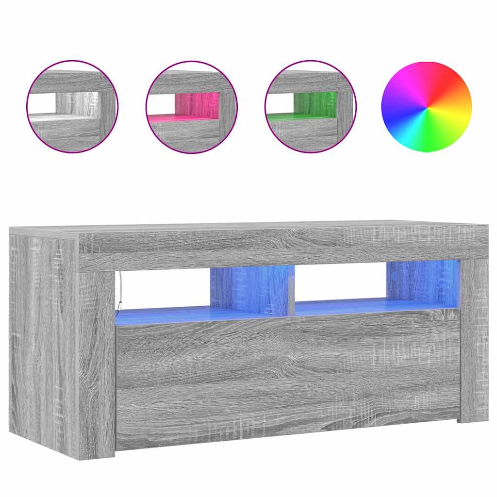Tv-meubel met LED-verlichting 90x35x40 cm grijs sonoma eiken is nu te koop bij PeponiXL, paradijselijk wonen!