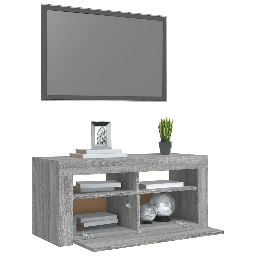 Tv-meubel met LED-verlichting 90x35x40 cm grijs sonoma eiken is nu te koop bij PeponiXL, paradijselijk wonen!
