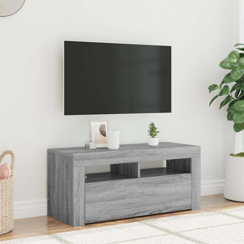 Tv-meubel met LED-verlichting 90x35x40 cm grijs sonoma eiken is nu te koop bij PeponiXL, paradijselijk wonen!