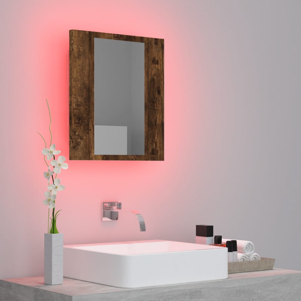 Badkamerspiegelkast LED 40x12x45 cm bewerkt hout gerookt eiken is nu te koop bij PeponiXL, paradijselijk wonen!