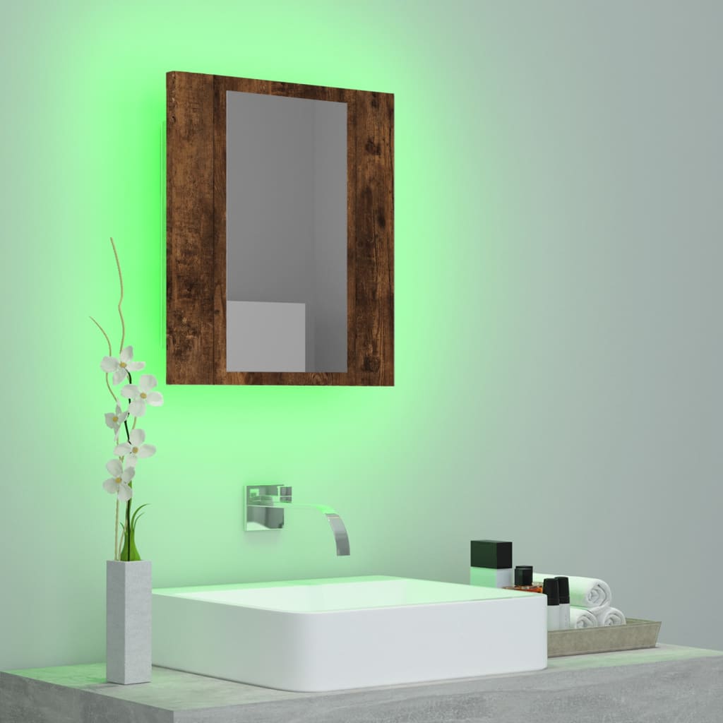 Badkamerspiegelkast LED 40x12x45 cm bewerkt hout gerookt eiken is nu te koop bij PeponiXL, paradijselijk wonen!