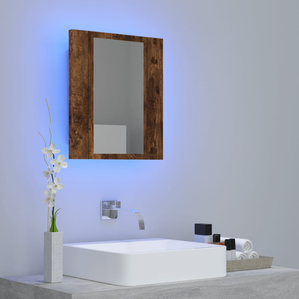 Badkamerspiegelkast LED 40x12x45 cm bewerkt hout gerookt eiken is nu te koop bij PeponiXL, paradijselijk wonen!