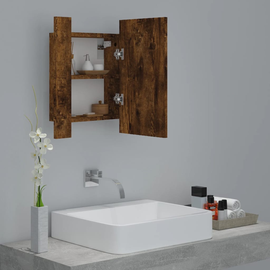 Badkamerspiegelkast LED 40x12x45 cm bewerkt hout gerookt eiken is nu te koop bij PeponiXL, paradijselijk wonen!