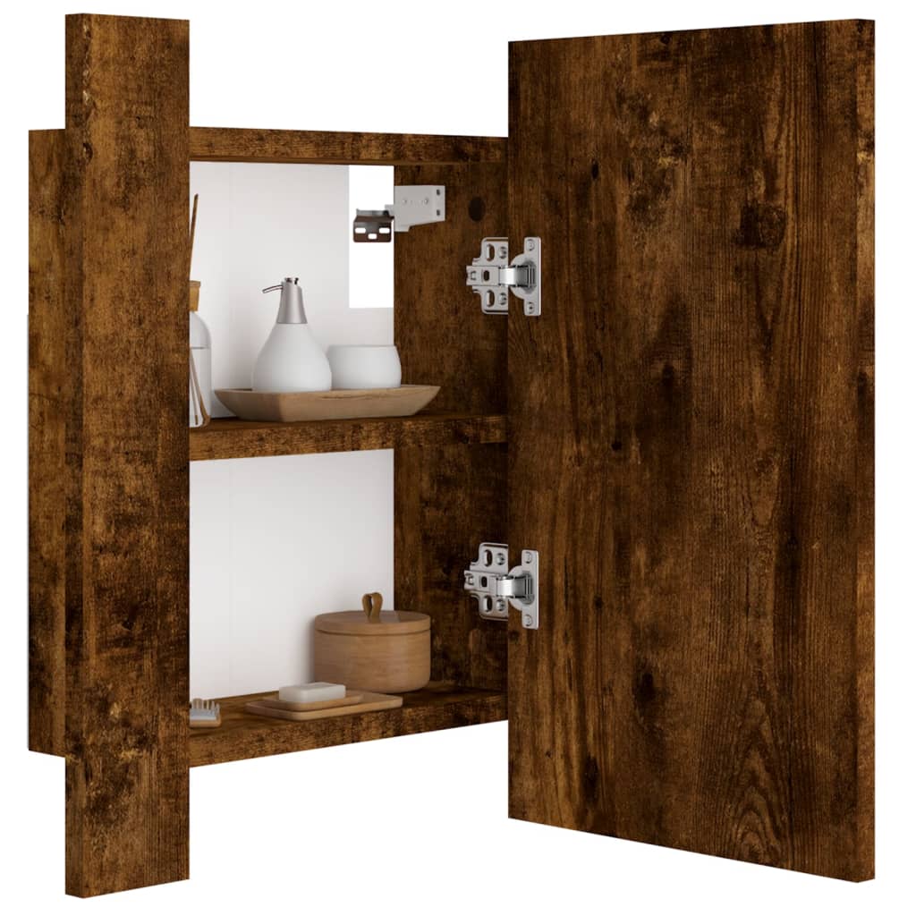 Badkamerspiegelkast LED 40x12x45 cm bewerkt hout gerookt eiken is nu te koop bij PeponiXL, paradijselijk wonen!