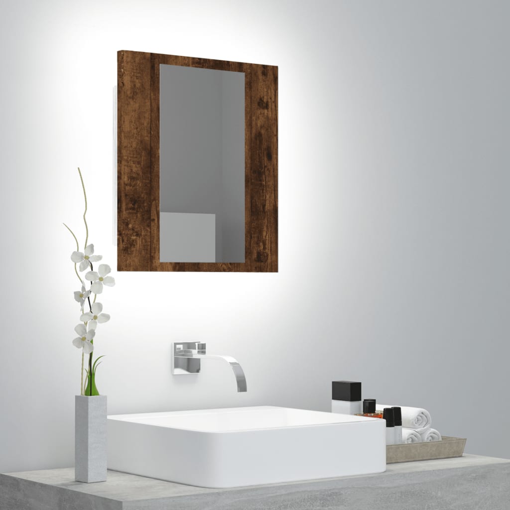 Badkamerspiegelkast LED 40x12x45 cm bewerkt hout gerookt eiken is nu te koop bij PeponiXL, paradijselijk wonen!