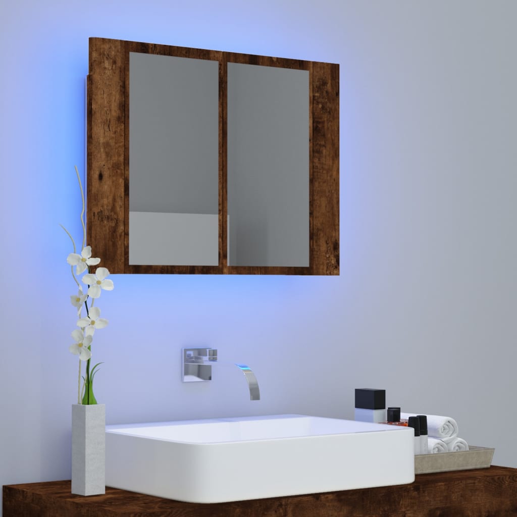 Spiegelkast LED 60x12x45 cm bewerkt hout gerookt eikenkleurig is nu te koop bij PeponiXL, paradijselijk wonen!
