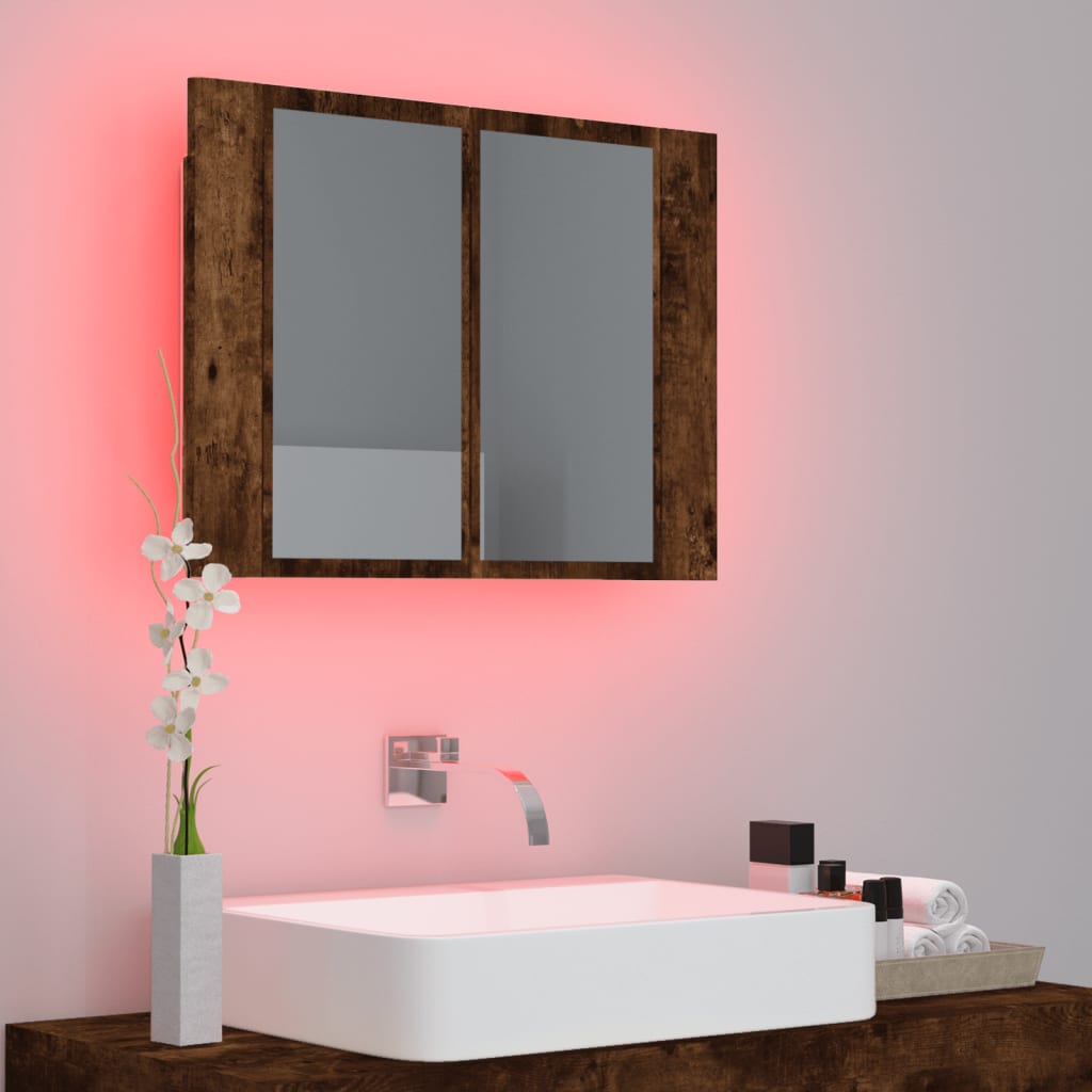 Spiegelkast LED 60x12x45 cm bewerkt hout gerookt eikenkleurig is nu te koop bij PeponiXL, paradijselijk wonen!