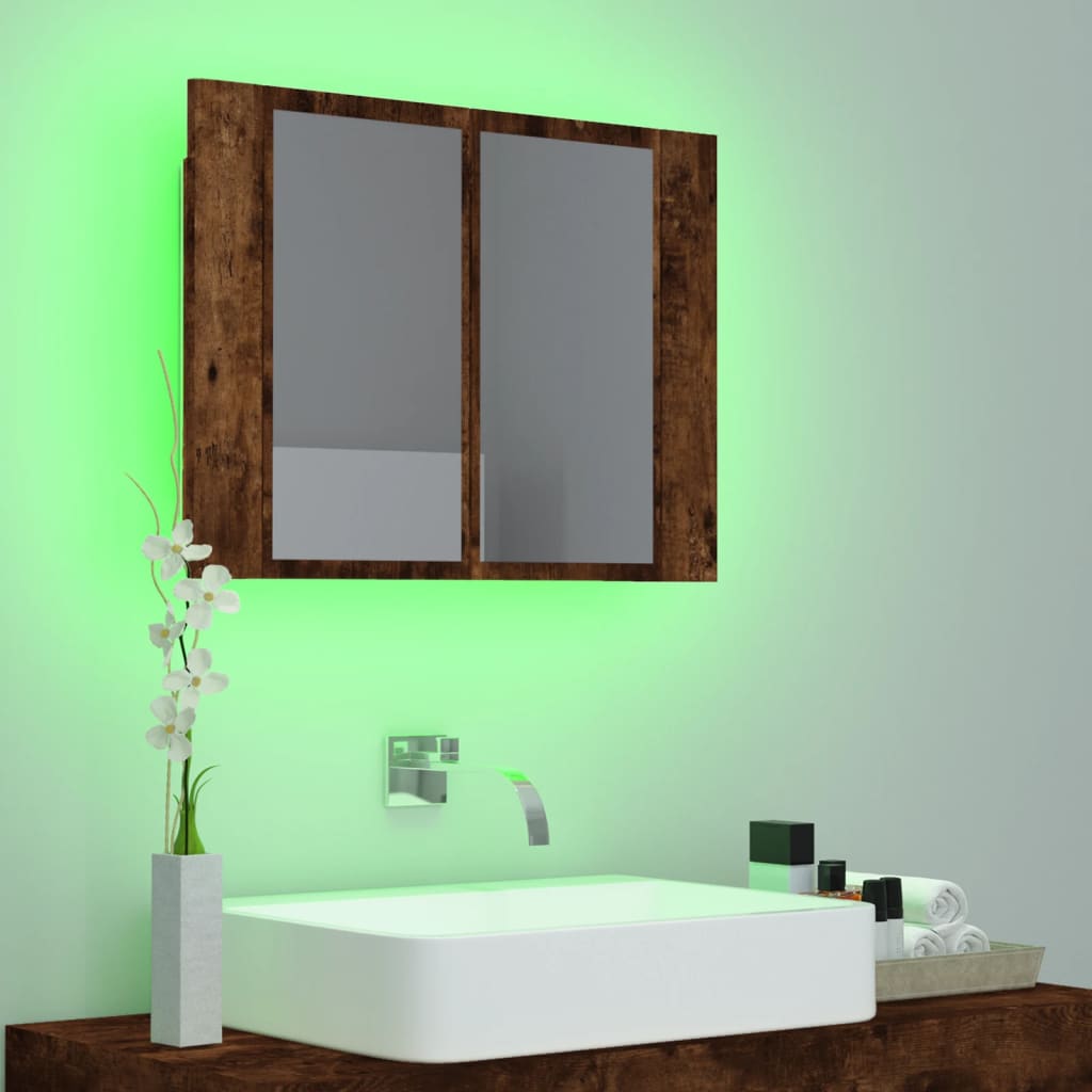 Spiegelkast LED 60x12x45 cm bewerkt hout gerookt eikenkleurig is nu te koop bij PeponiXL, paradijselijk wonen!