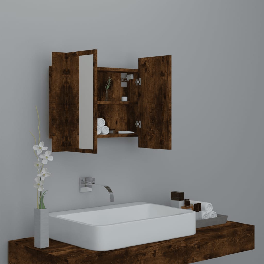 Spiegelkast LED 60x12x45 cm bewerkt hout gerookt eikenkleurig is nu te koop bij PeponiXL, paradijselijk wonen!
