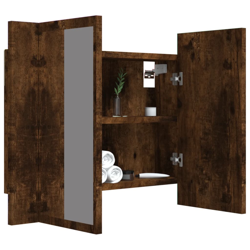 Spiegelkast LED 60x12x45 cm bewerkt hout gerookt eikenkleurig is nu te koop bij PeponiXL, paradijselijk wonen!
