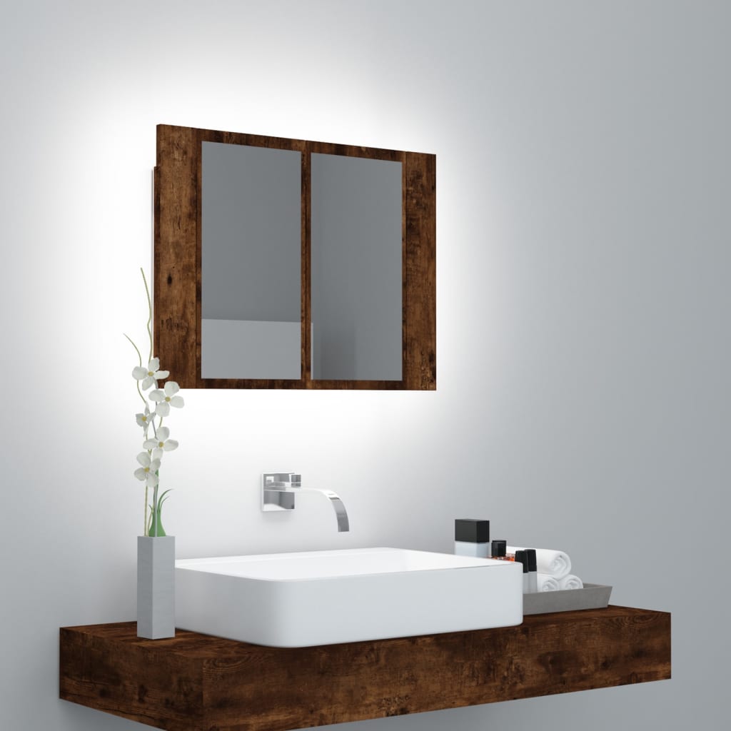 Spiegelkast LED 60x12x45 cm bewerkt hout gerookt eikenkleurig is nu te koop bij PeponiXL, paradijselijk wonen!