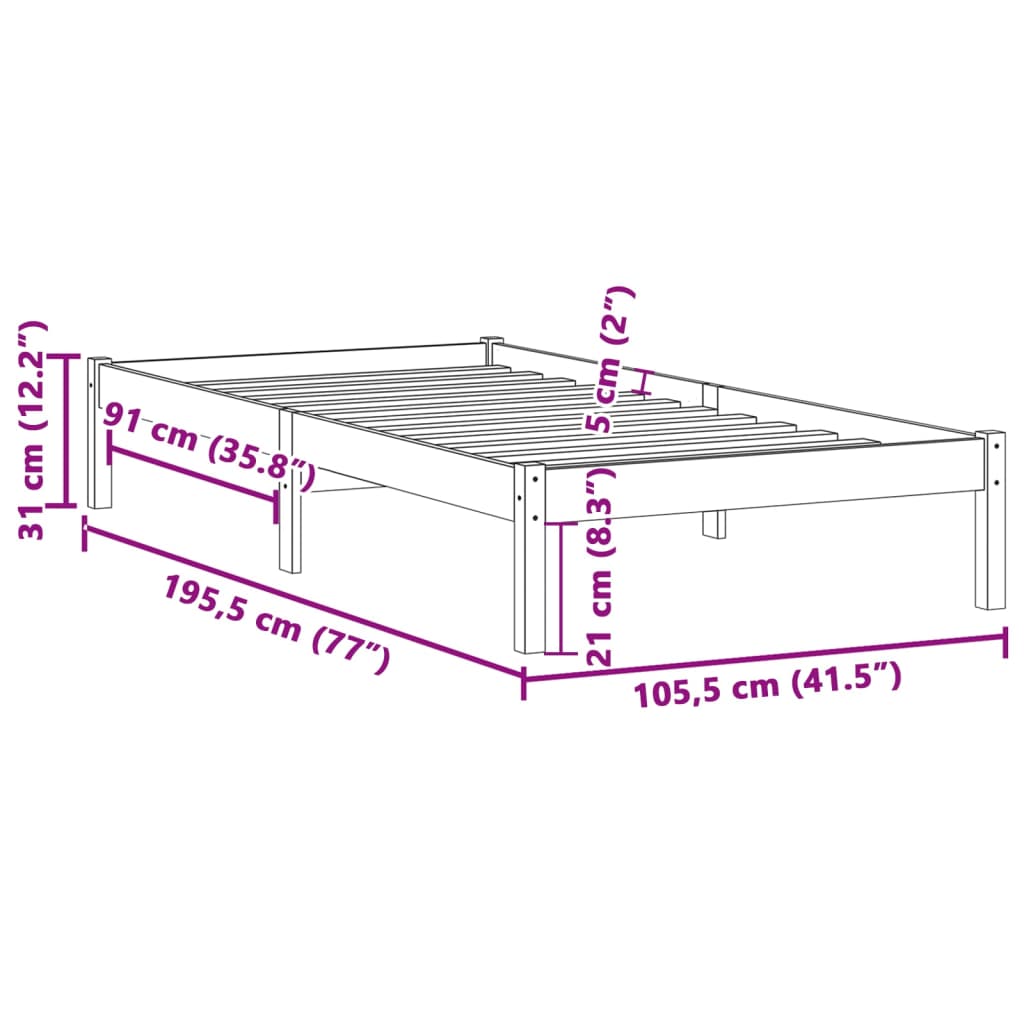 Bedframe zonder matras massief grenenhout 100x190 cm twin is nu te koop bij PeponiXL, paradijselijk wonen!