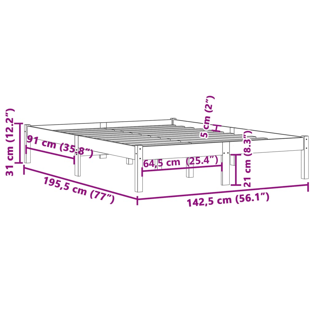 Bedframe zonder matras massief grenenhout 137x190 cm vol is nu te koop bij PeponiXL, paradijselijk wonen!