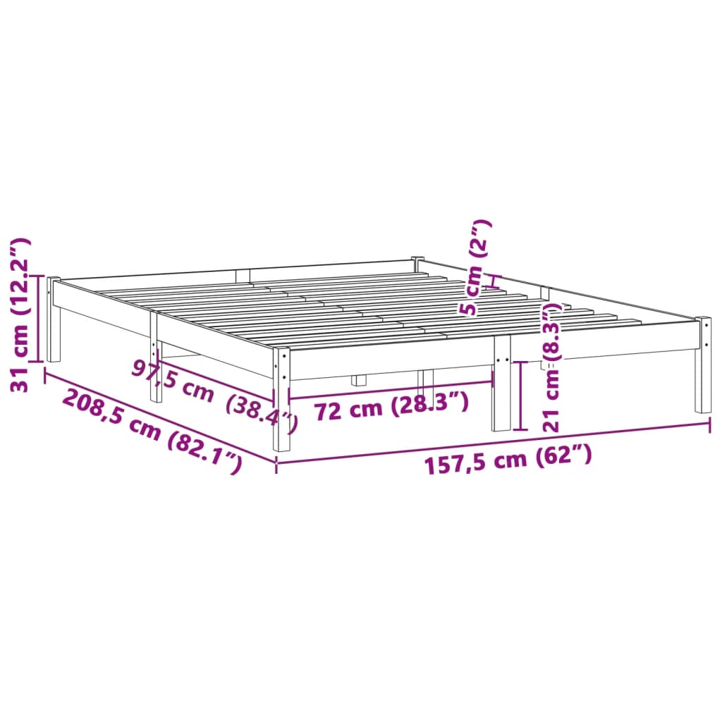 Bedframe zonder matras massief grenenhout 193x203 cm kingsize is nu te koop bij PeponiXL, paradijselijk wonen!
