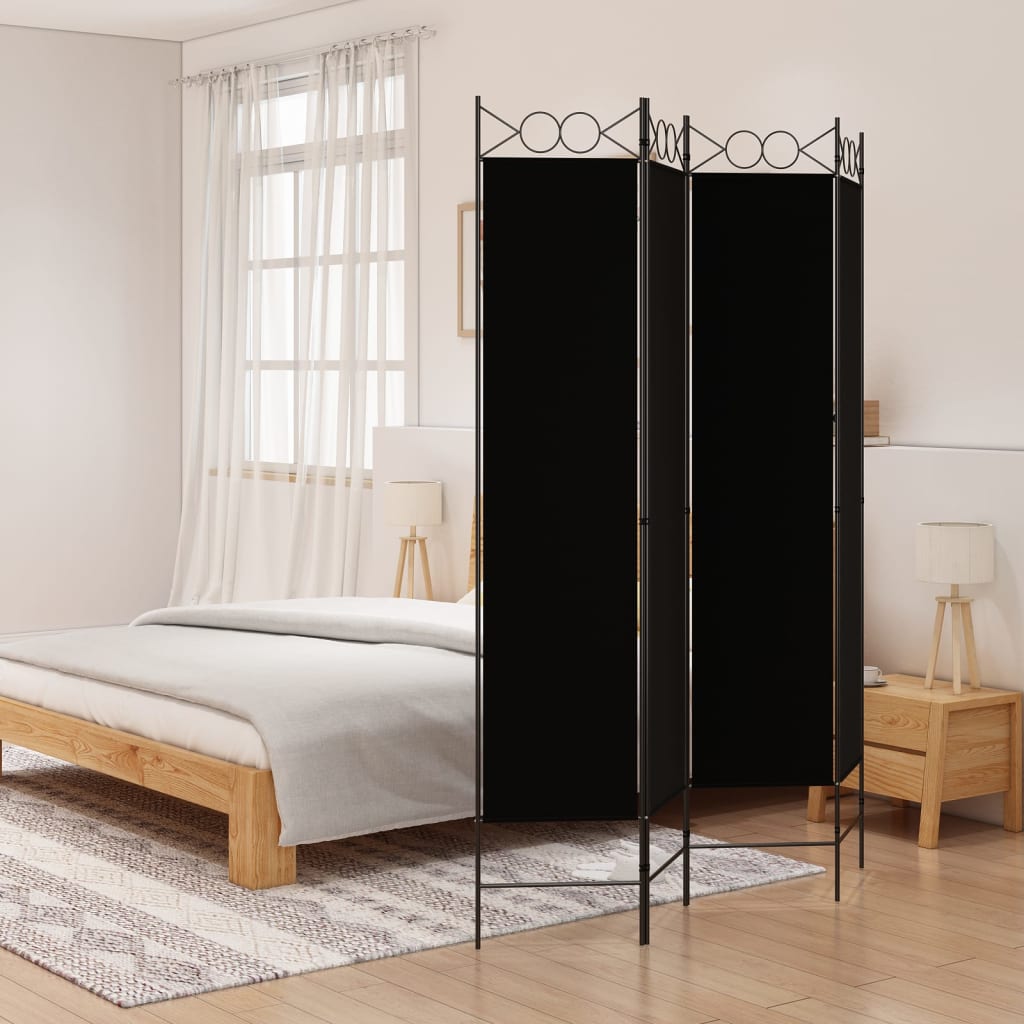 Kamerscherm met 4 panelen 160x200 cm stof zwart is nu te koop bij PeponiXL, paradijselijk wonen!