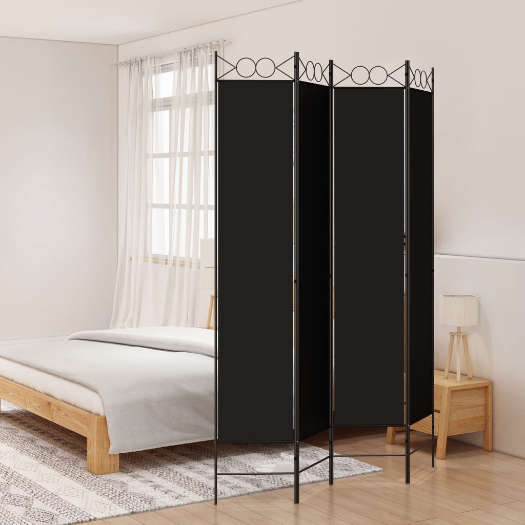 Kamerscherm met 4 panelen 200x200 cm stof zwart is nu te koop bij PeponiXL, paradijselijk wonen!