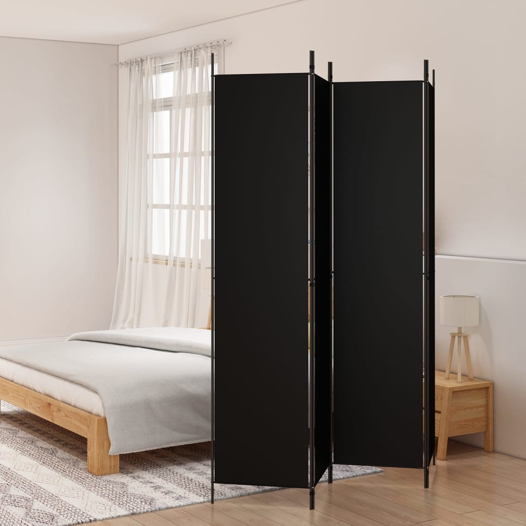 Kamerscherm met 4 panelen 200x220 cm stof zwart is nu te koop bij PeponiXL, paradijselijk wonen!