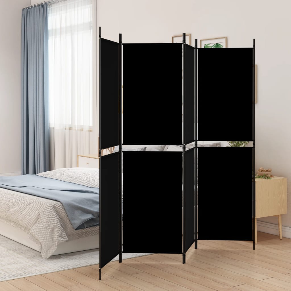 Kamerscherm met 4 panelen 200x180 cm stof zwart is nu te koop bij PeponiXL, paradijselijk wonen!