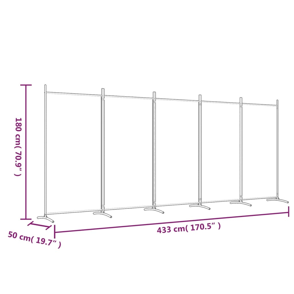 Kamerscherm met 5 panelen 433x180 cm stof antracietkleurig is nu te koop bij PeponiXL, paradijselijk wonen!