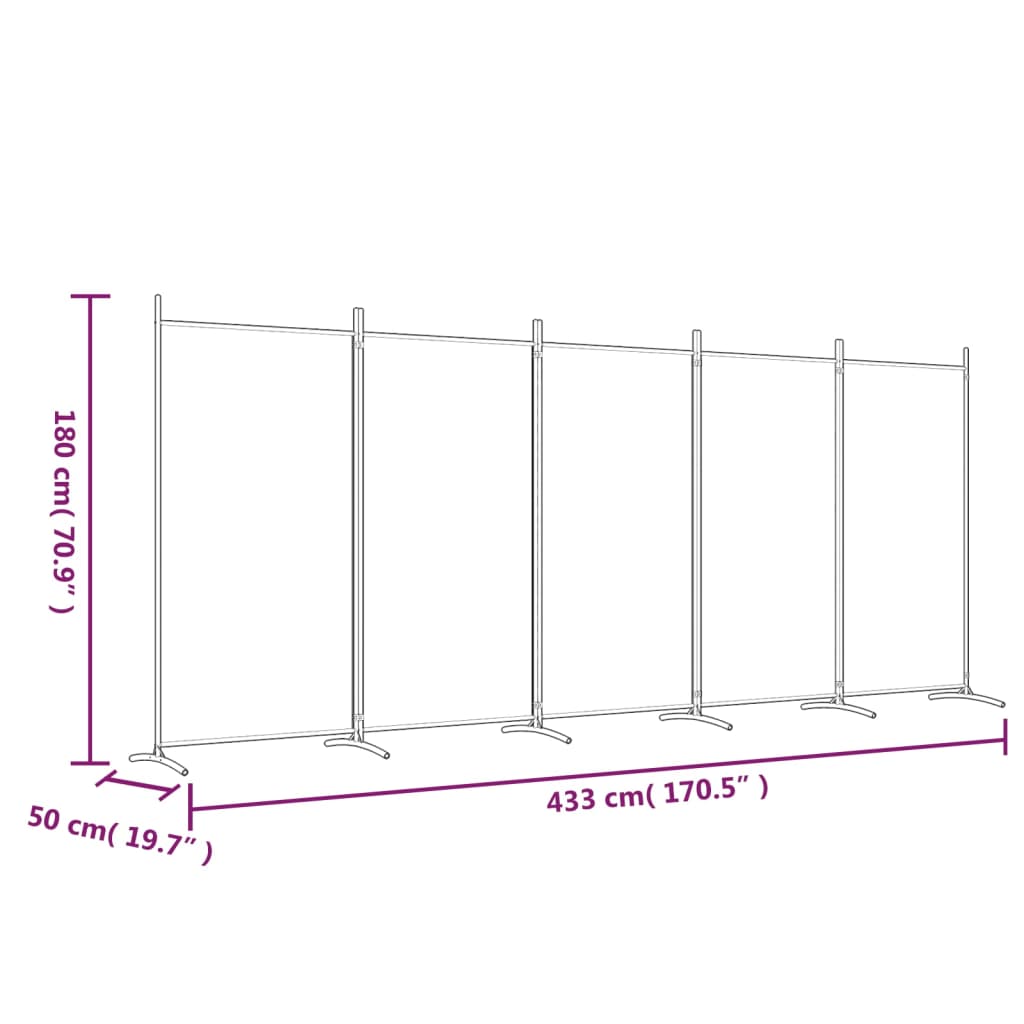 Kamerscherm met 5 panelen 433x180 cm stof zwart is nu te koop bij PeponiXL, paradijselijk wonen!