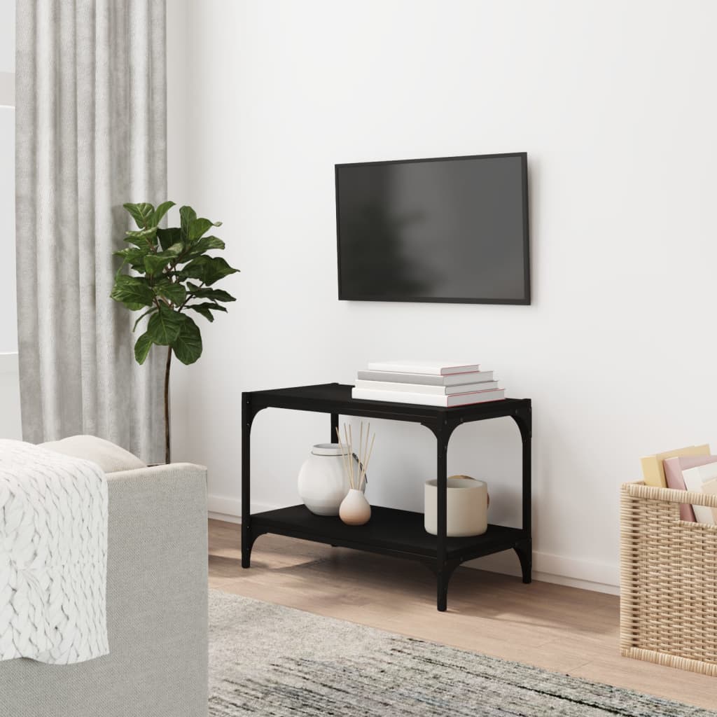 Tv-meubel 60x33x41 cm bewerkt hout en staal zwart is nu te koop bij PeponiXL, paradijselijk wonen!