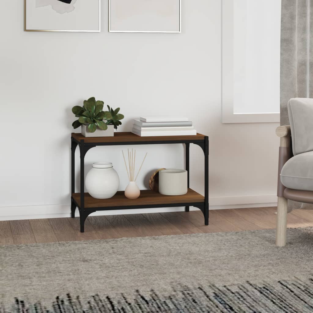 Tv-meubel 60x33x41 cm bewerkt hout en staal bruin eikenkleur is nu te koop bij PeponiXL, paradijselijk wonen!
