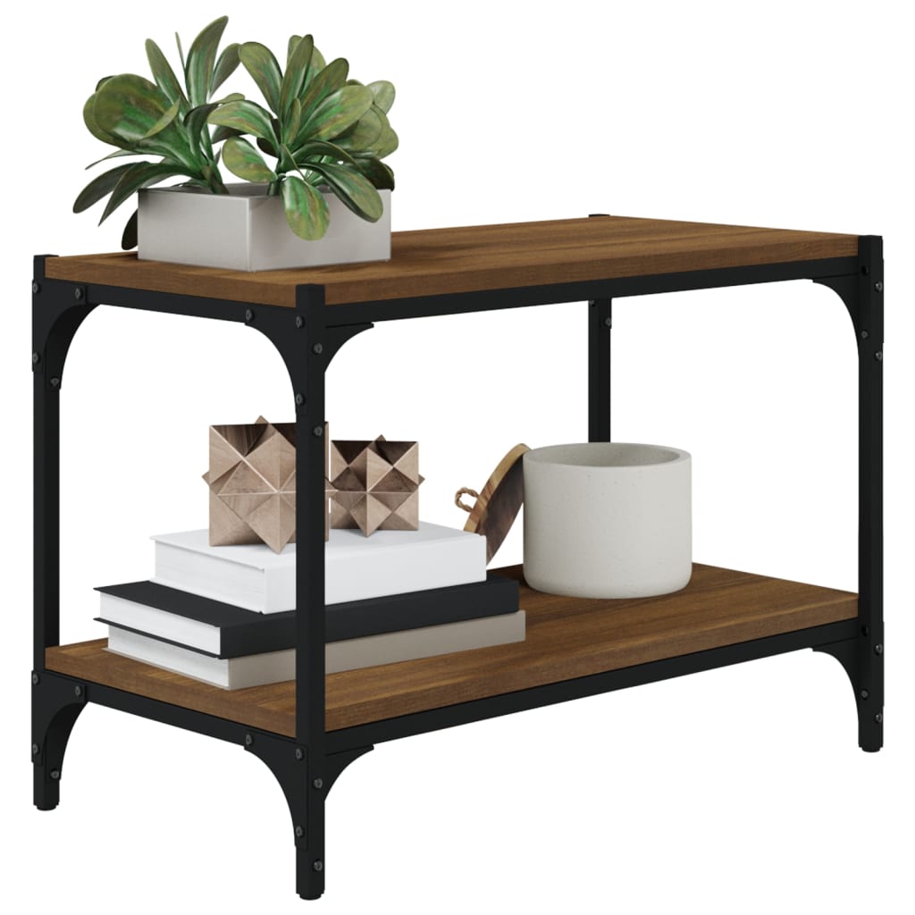 Tv-meubel 60x33x41 cm bewerkt hout en staal bruin eikenkleur is nu te koop bij PeponiXL, paradijselijk wonen!