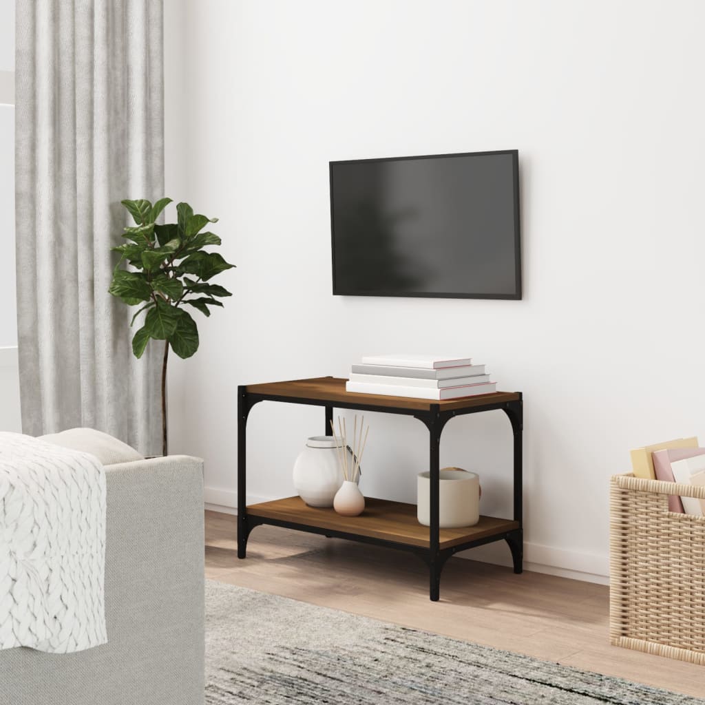 Tv-meubel 60x33x41 cm bewerkt hout en staal bruin eikenkleur is nu te koop bij PeponiXL, paradijselijk wonen!