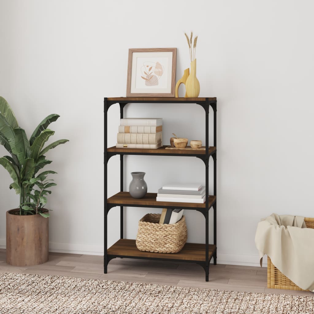 Boekenkast 60x33x100 cm bewerkt hout en staal bruin eikenkleur is nu te koop bij PeponiXL, paradijselijk wonen!