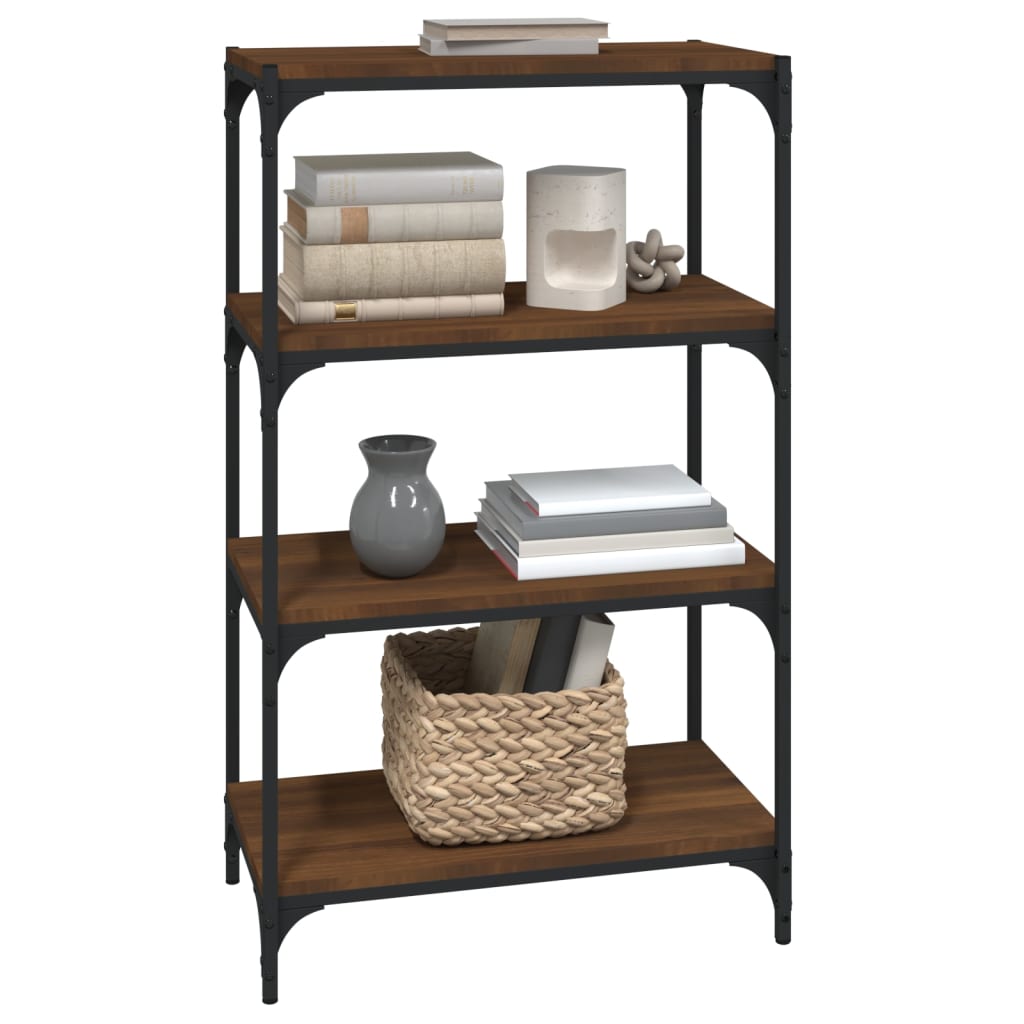 Boekenkast 60x33x100 cm bewerkt hout en staal bruin eikenkleur is nu te koop bij PeponiXL, paradijselijk wonen!