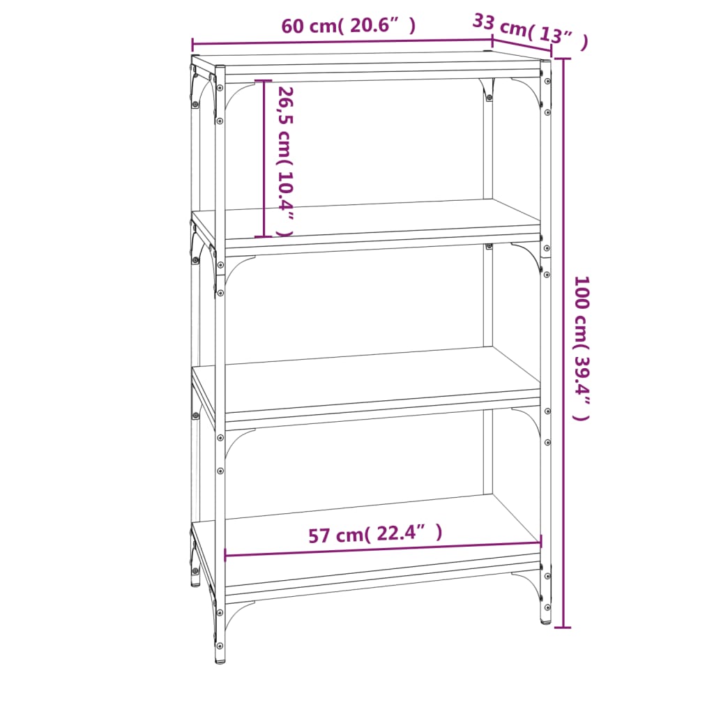 Boekenkast 60x33x100 cm bewerkt hout en staal bruin eikenkleur is nu te koop bij PeponiXL, paradijselijk wonen!