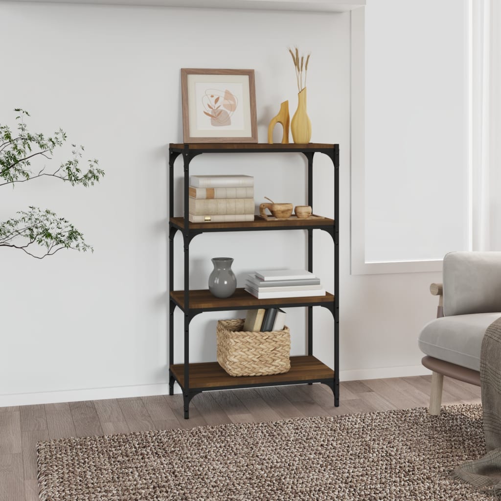 Boekenkast 60x33x100 cm bewerkt hout en staal bruin eikenkleur is nu te koop bij PeponiXL, paradijselijk wonen!