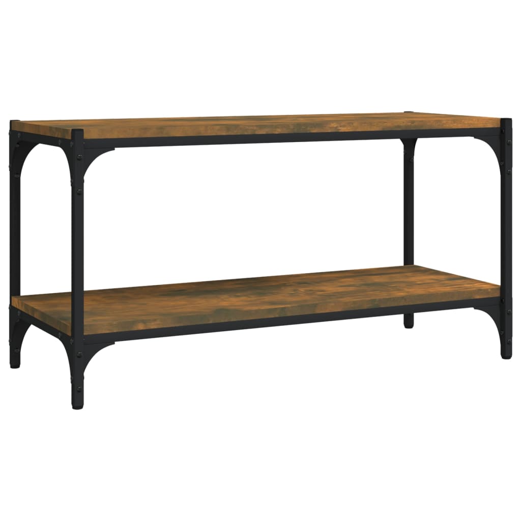 Tv-meubel 80x33x41 cm bewerkt hout en staal gerookt eikenkleur is nu te koop bij PeponiXL, paradijselijk wonen!