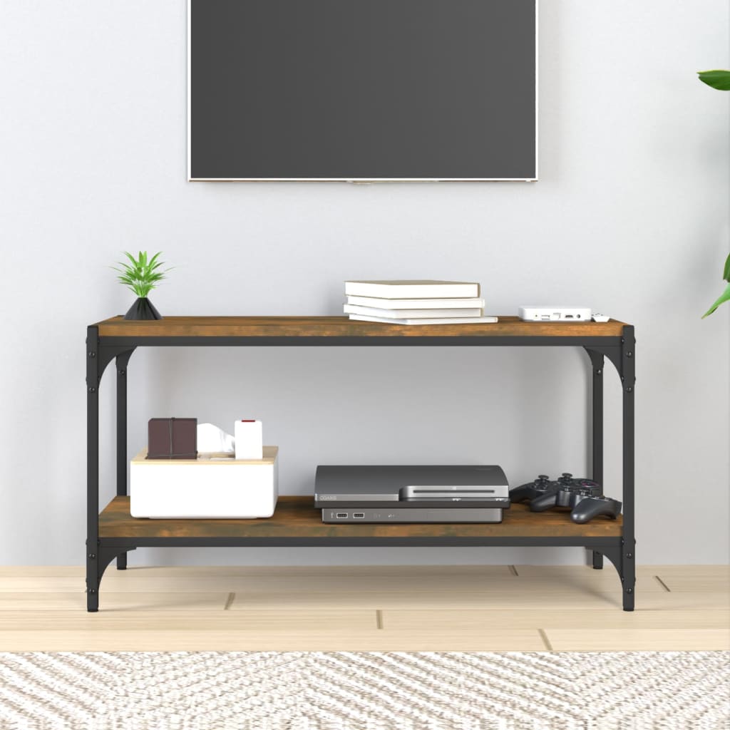 Tv-meubel 80x33x41 cm bewerkt hout en staal gerookt eikenkleur is nu te koop bij PeponiXL, paradijselijk wonen!