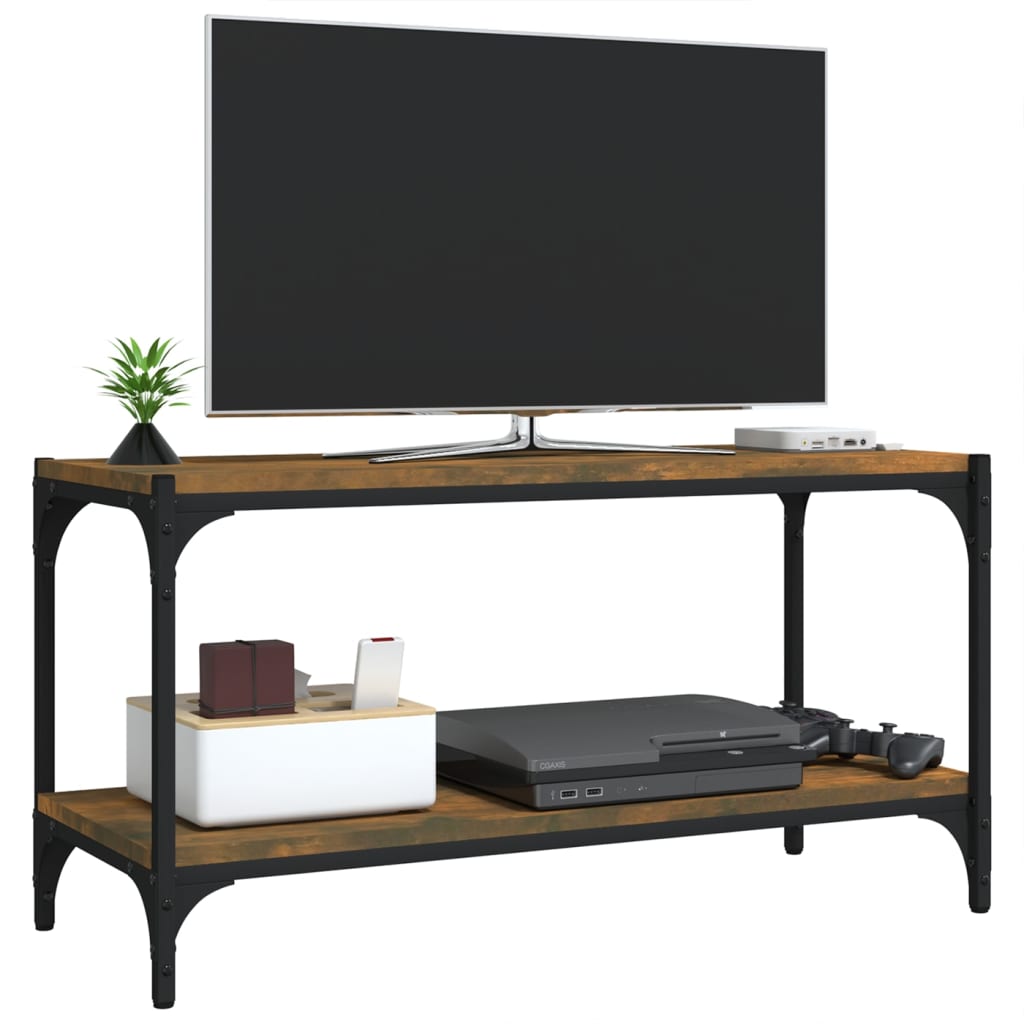 Tv-meubel 80x33x41 cm bewerkt hout en staal gerookt eikenkleur is nu te koop bij PeponiXL, paradijselijk wonen!