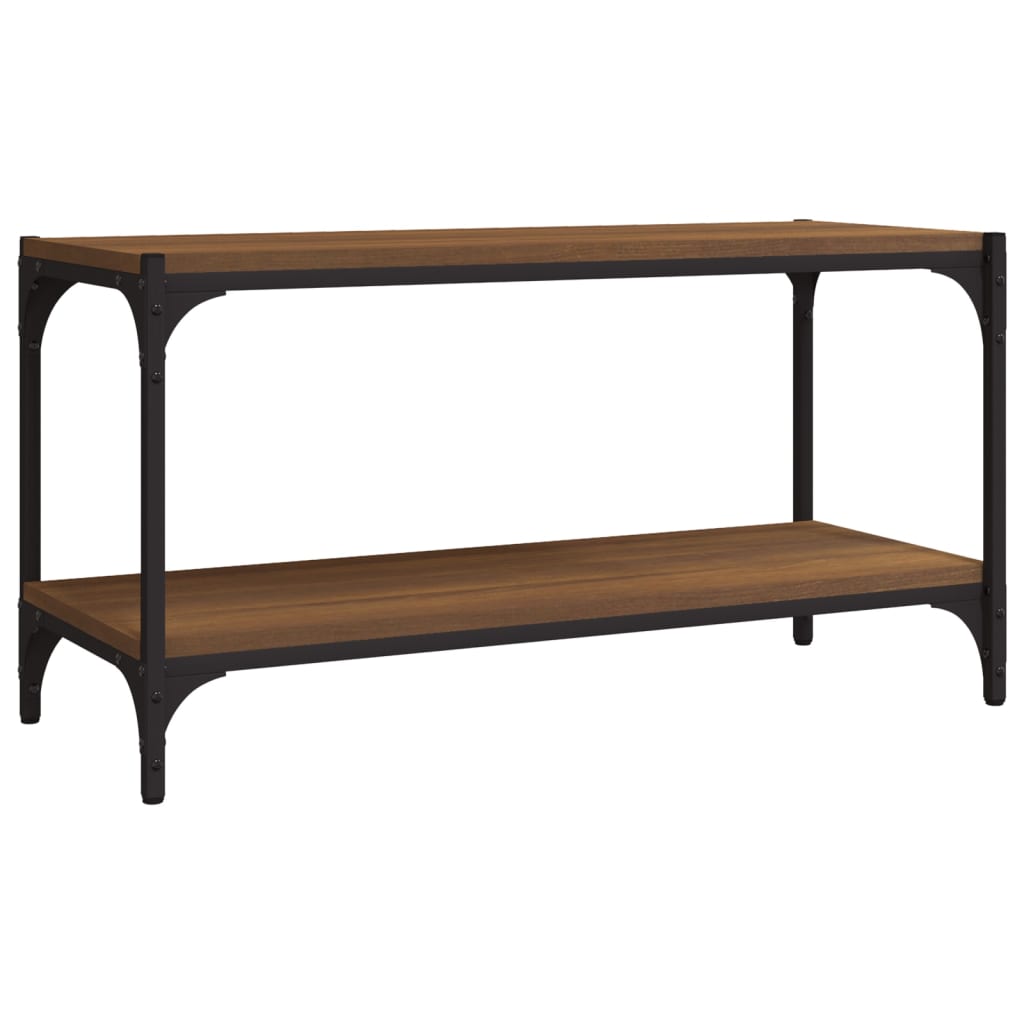 Tv-meubel 80x33x41 cm bewerkt hout en staal bruin eikenkleur is nu te koop bij PeponiXL, paradijselijk wonen!