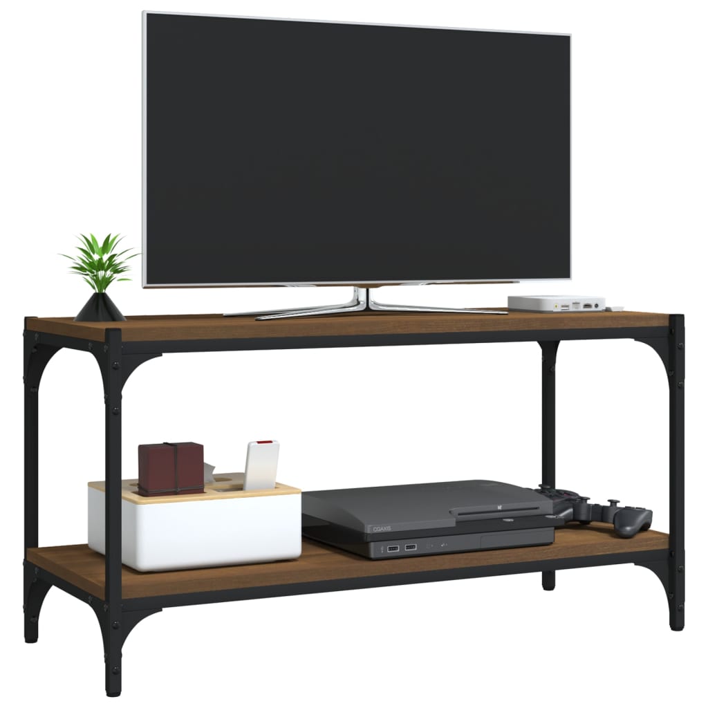 Tv-meubel 80x33x41 cm bewerkt hout en staal bruin eikenkleur is nu te koop bij PeponiXL, paradijselijk wonen!