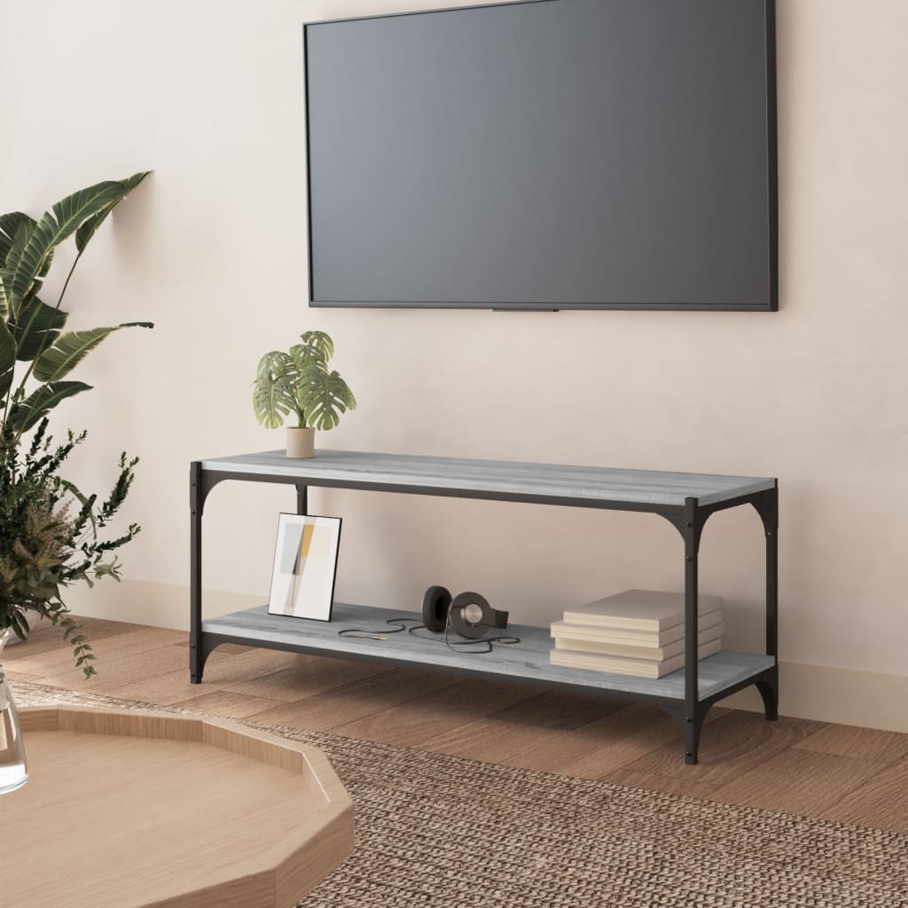Tv-meubel 100x33x41 cm bewerkt hout en staal grijs sonoma eiken is nu te koop bij PeponiXL, paradijselijk wonen!