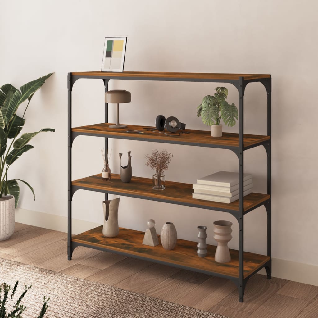 Boekenkast 100x33x100 cm bewerkt hout en staal gerookt eiken is nu te koop bij PeponiXL, paradijselijk wonen!