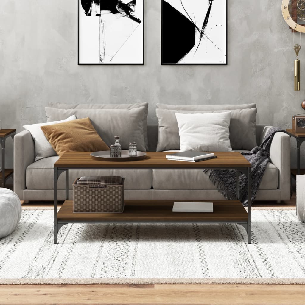 Salontafel 80x50x40 cm bewerkt hout bruin eikenkleur is nu te koop bij PeponiXL, paradijselijk wonen!