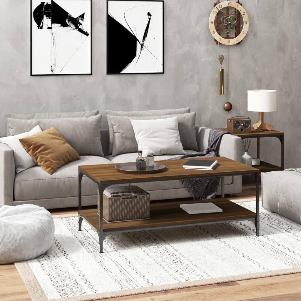 Salontafel 80x50x40 cm bewerkt hout bruin eikenkleur is nu te koop bij PeponiXL, paradijselijk wonen!