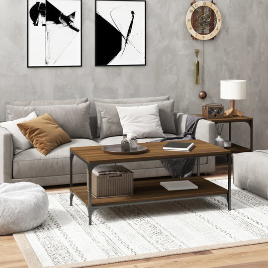 Salontafel 80x50x40 cm bewerkt hout bruin eikenkleur is nu te koop bij PeponiXL, paradijselijk wonen!