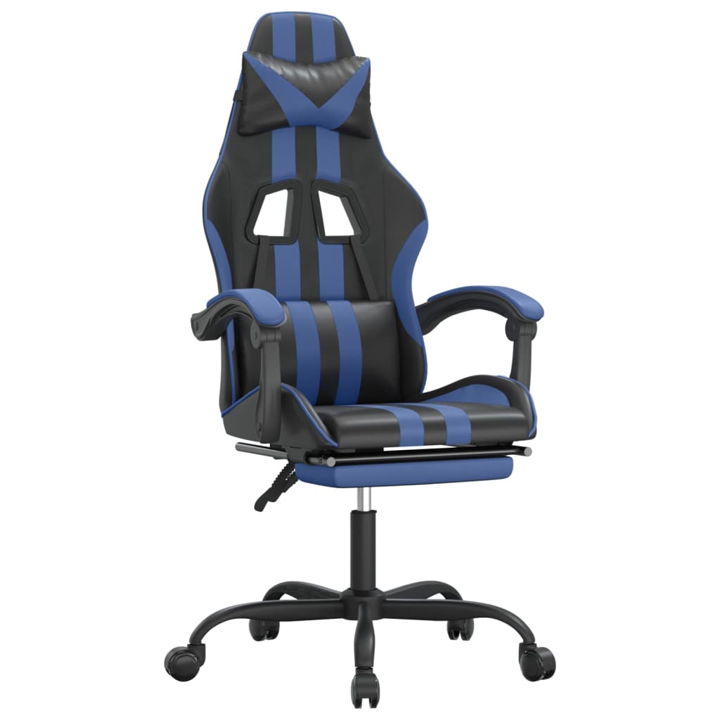 Gamestoel draaibaar met voetensteun kunstleer zwart en blauw is nu te koop bij PeponiXL, paradijselijk wonen!
