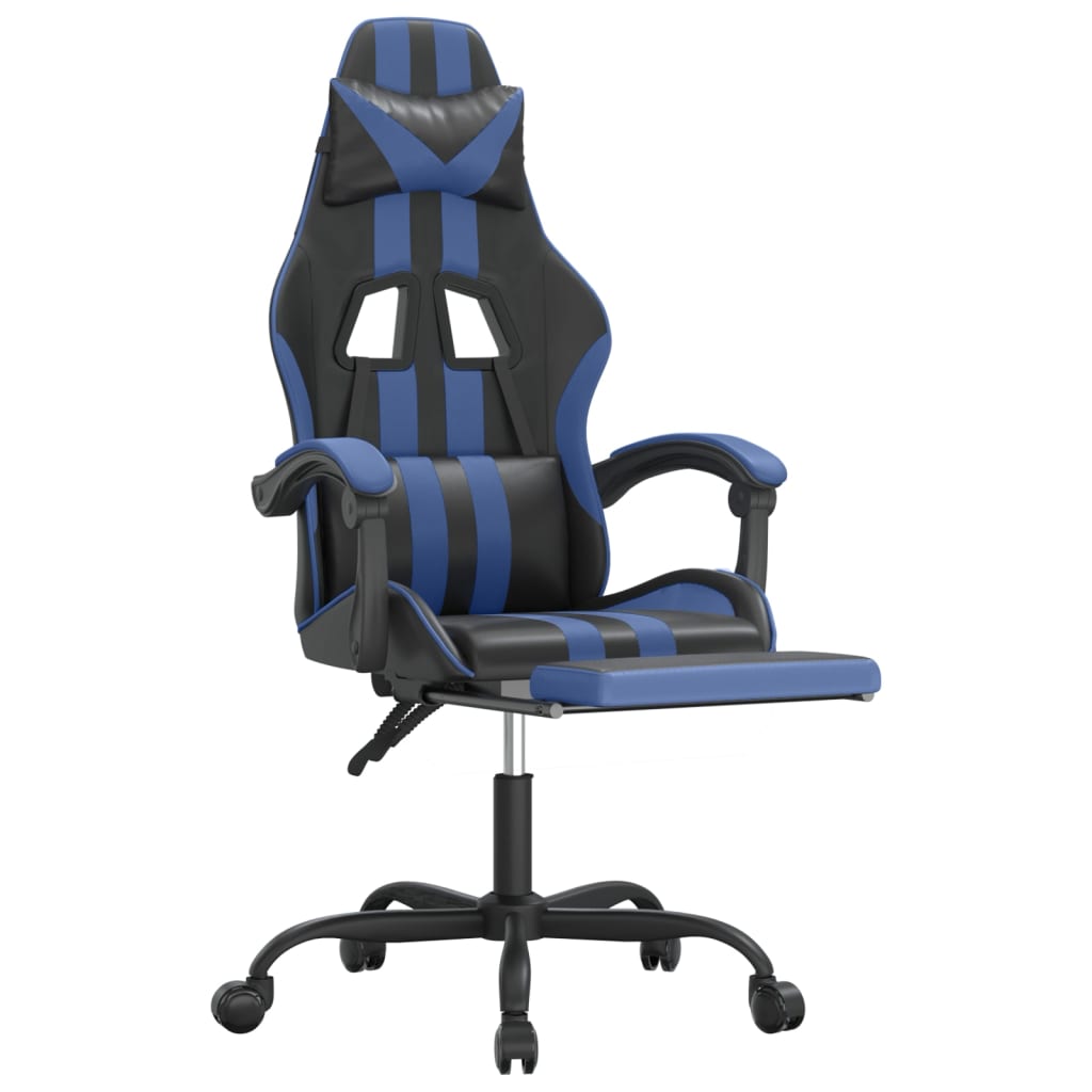 Gamestoel draaibaar met voetensteun kunstleer zwart en blauw is nu te koop bij PeponiXL, paradijselijk wonen!