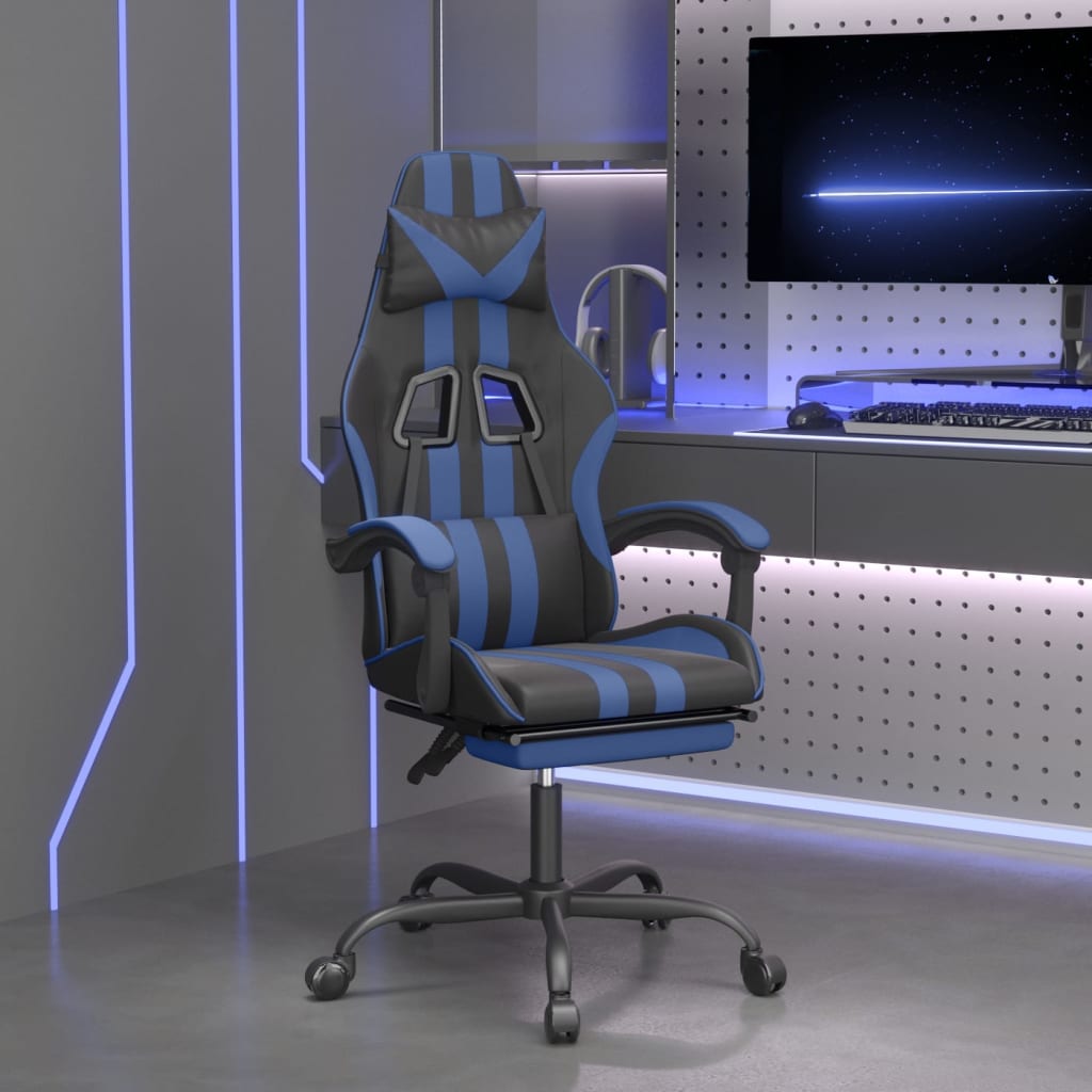 Gamestoel draaibaar met voetensteun kunstleer zwart en blauw is nu te koop bij PeponiXL, paradijselijk wonen!