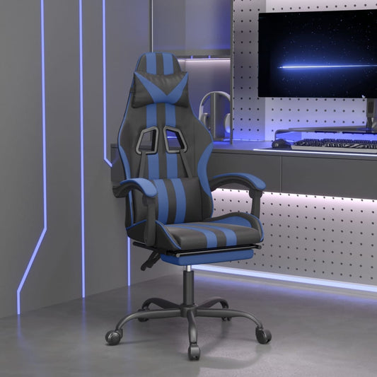 Gamestoel draaibaar met voetensteun kunstleer zwart en blauw is nu te koop bij PeponiXL, paradijselijk wonen!