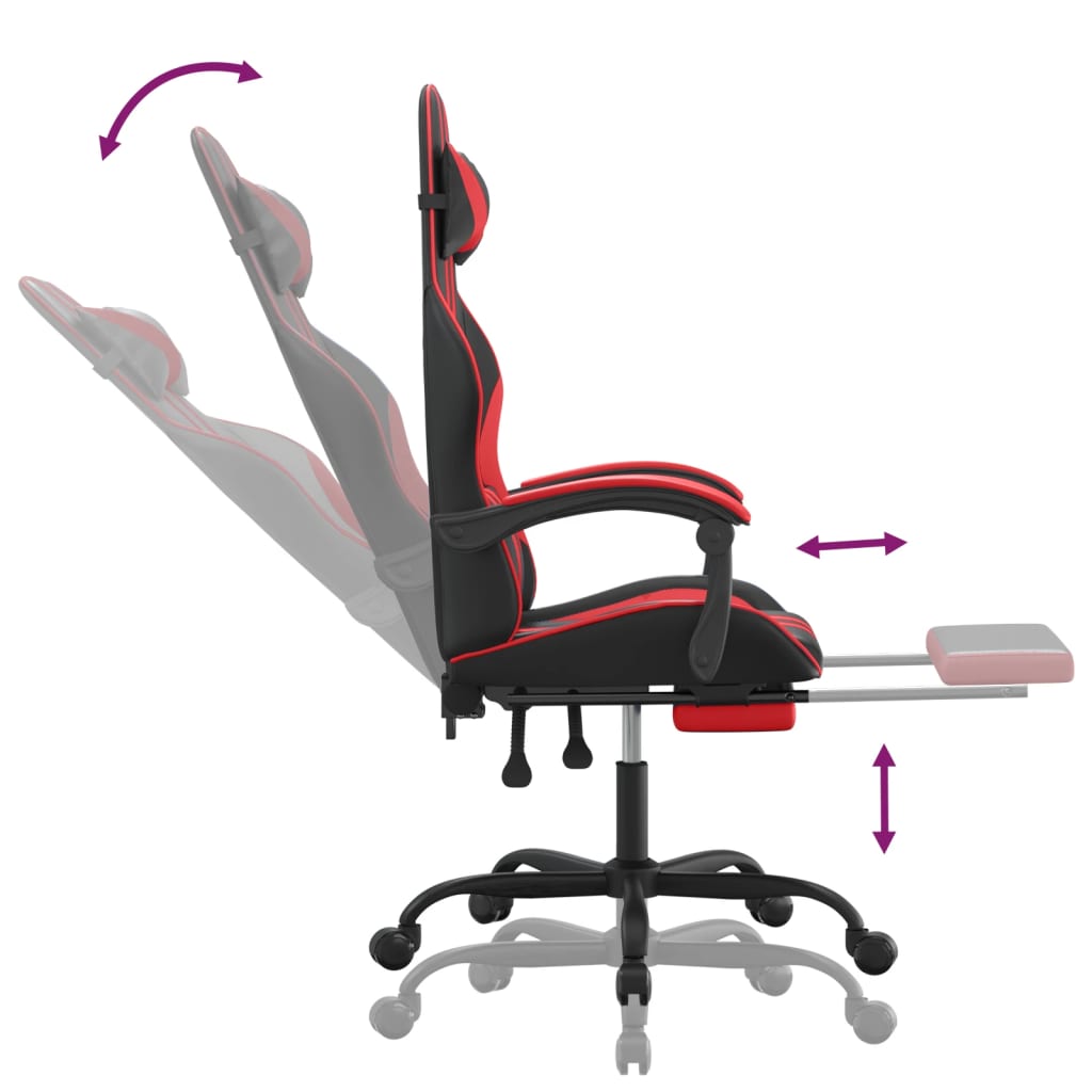 Gamestoel draaibaar met voetensteun kunstleer zwart en rood is nu te koop bij PeponiXL, paradijselijk wonen!