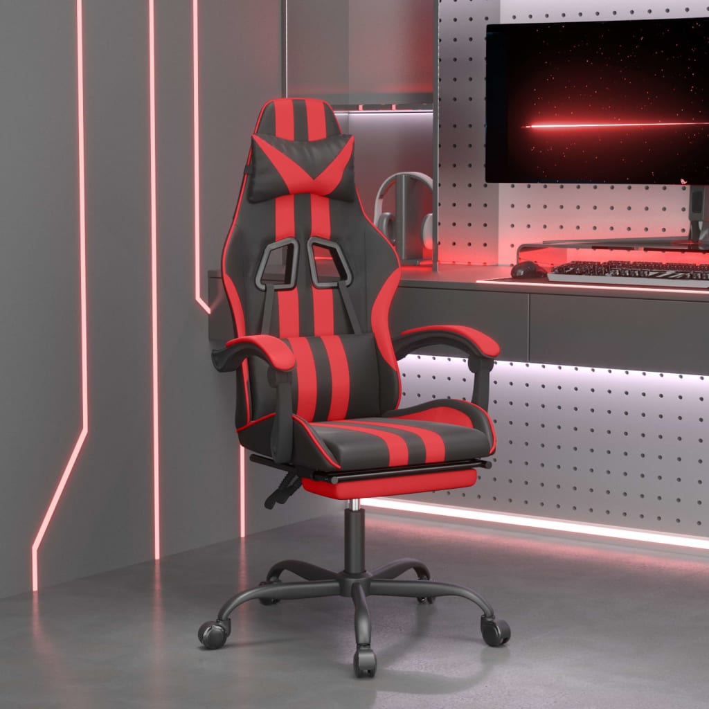 Gamestoel draaibaar met voetensteun kunstleer zwart en rood is nu te koop bij PeponiXL, paradijselijk wonen!